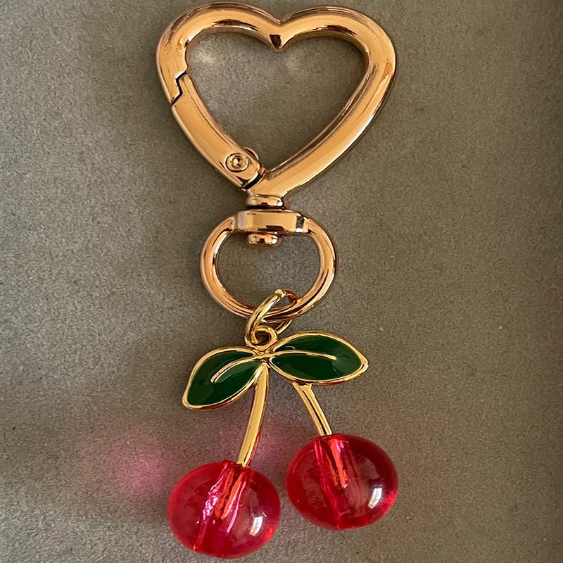 Exquisite Glitter Heart Buckle Cherry Cherry Keychain