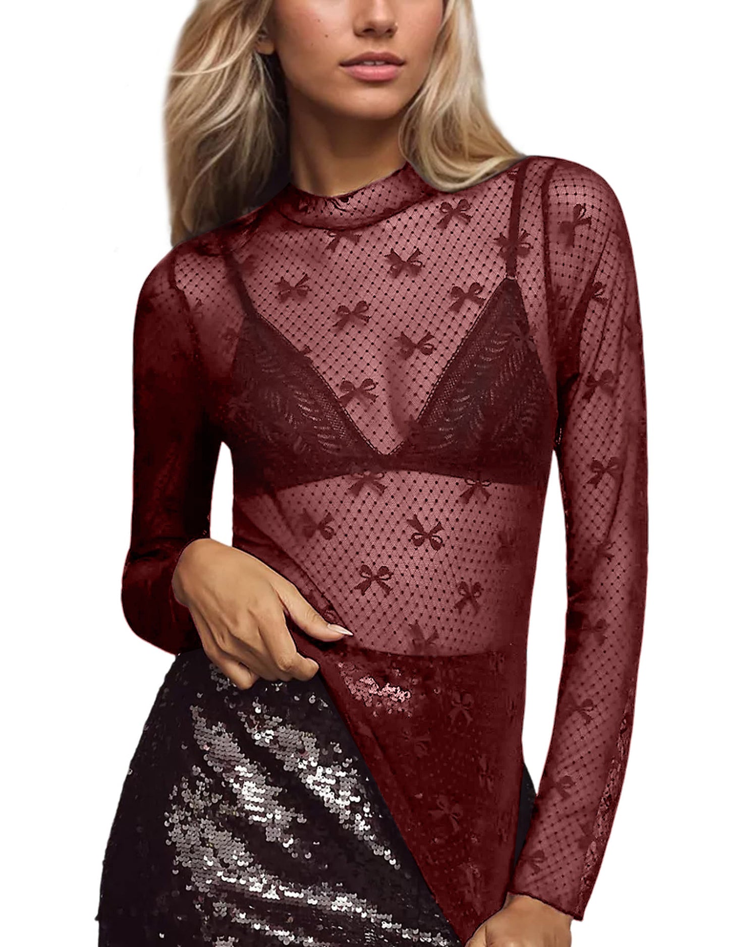 See-through Lace Top Mesh Multi-color