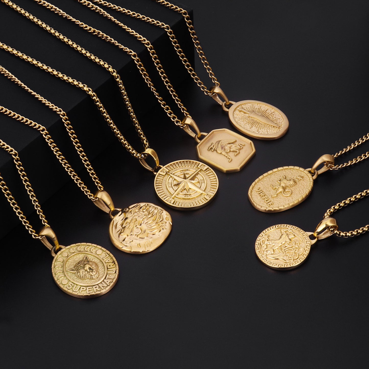 Stainless Steel Coin 18K Gold Plated Pendant Necklace