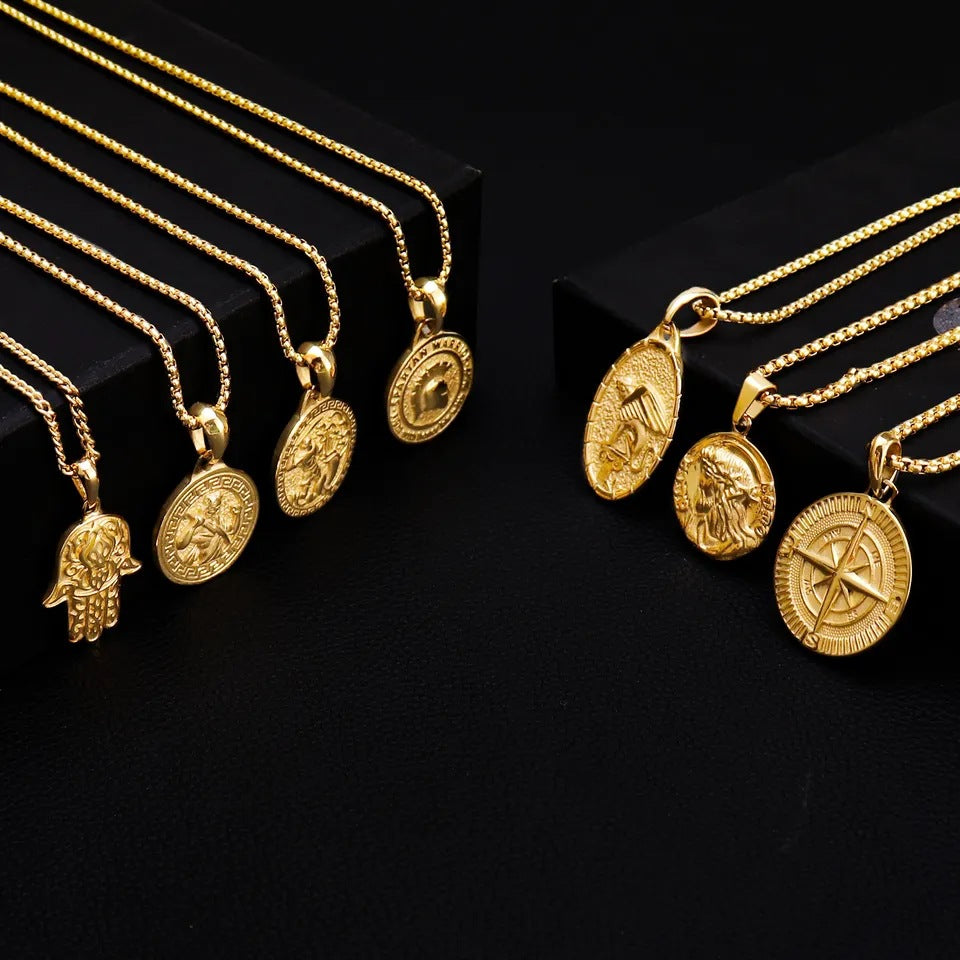 Stainless Steel Coin 18K Gold Plated Pendant Necklace