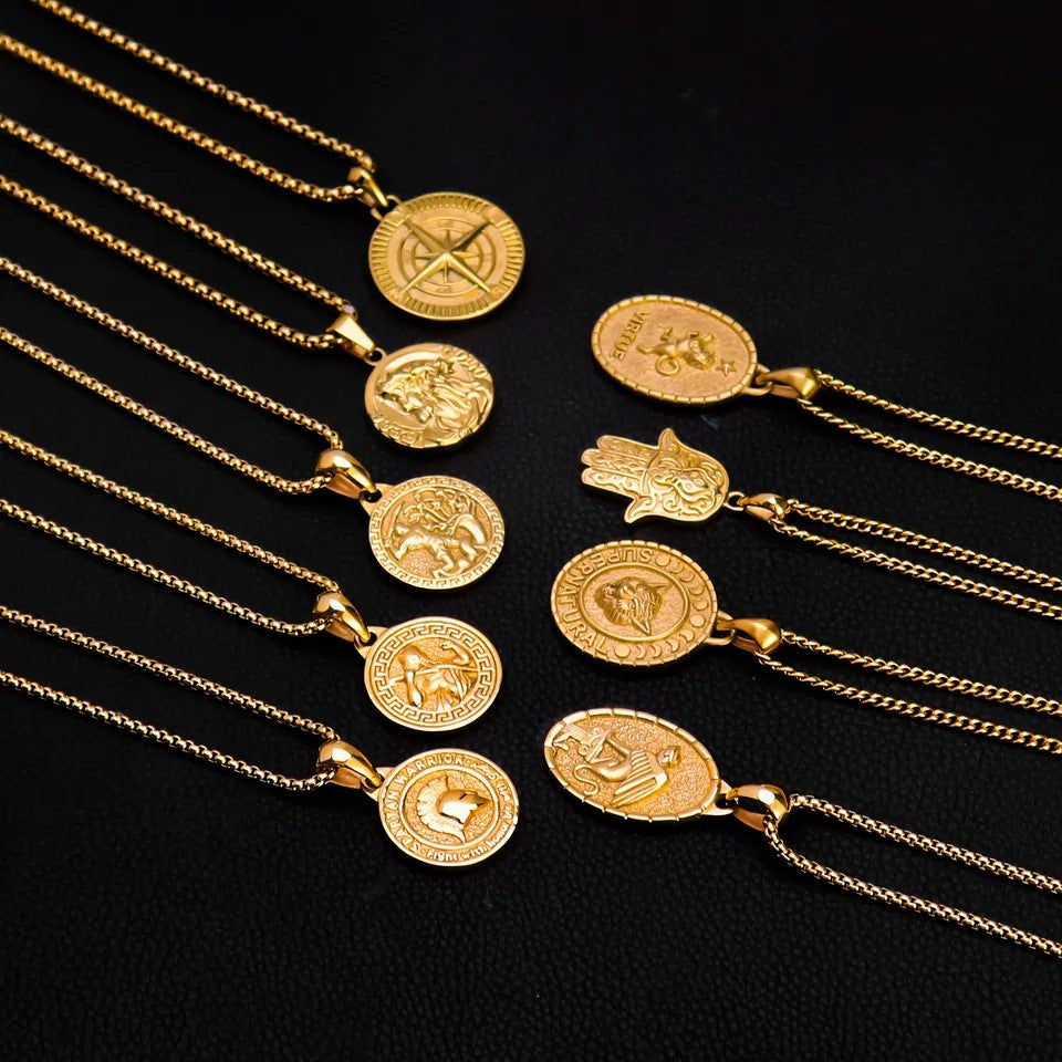 Stainless Steel Coin 18K Gold Plated Pendant Necklace