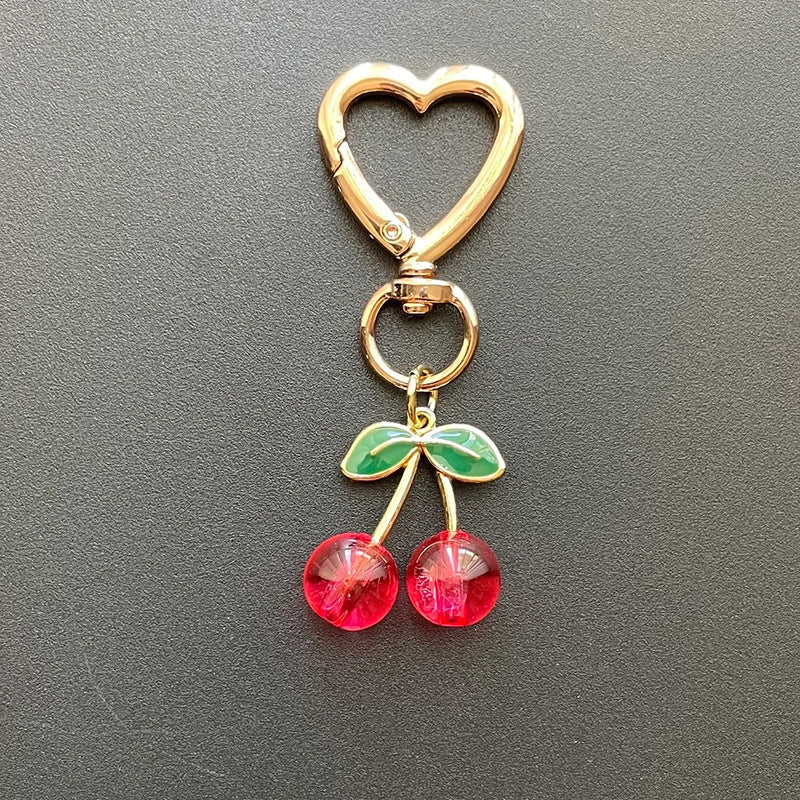 Exquisite Glitter Heart Buckle Cherry Cherry Keychain