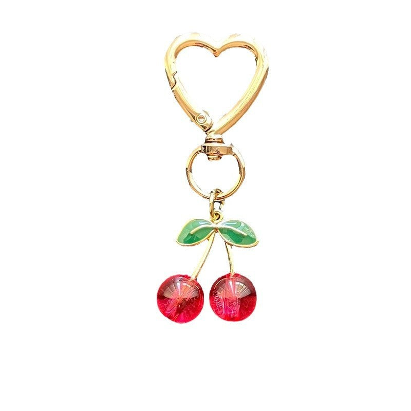 Exquisite Glitter Heart Buckle Cherry Cherry Keychain