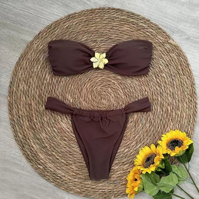 Fashion European And American Style Pure Color Bikini Women's Swimsuit