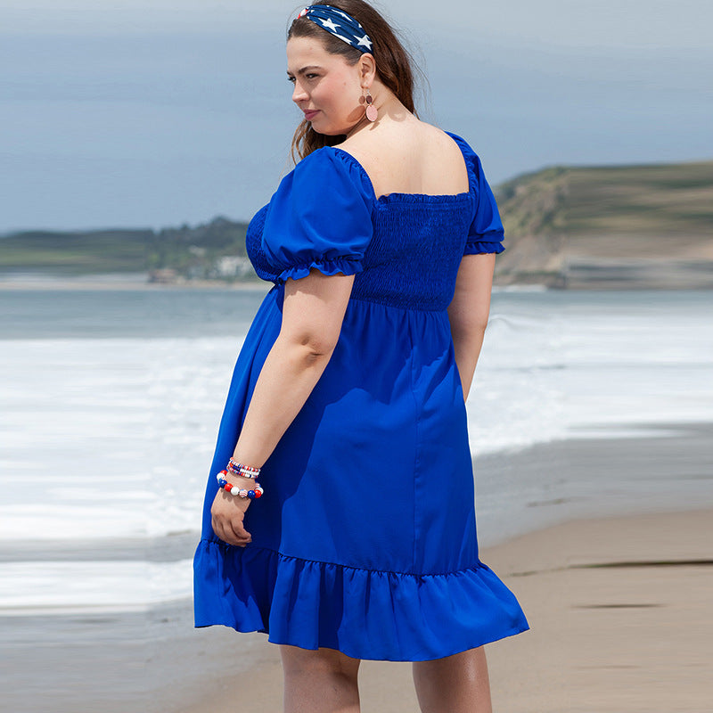 Loose Plus Size Short Sleeve Dress Fashion Cute Ruffled Women