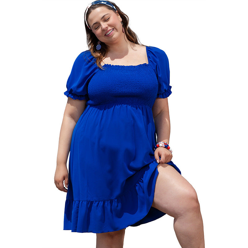 Loose Plus Size Short Sleeve Dress Fashion Cute Ruffled Women