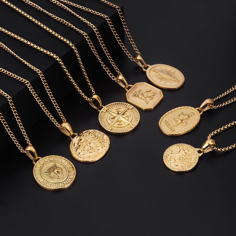 Stainless Steel Coin 18K Gold Plated Pendant Necklace