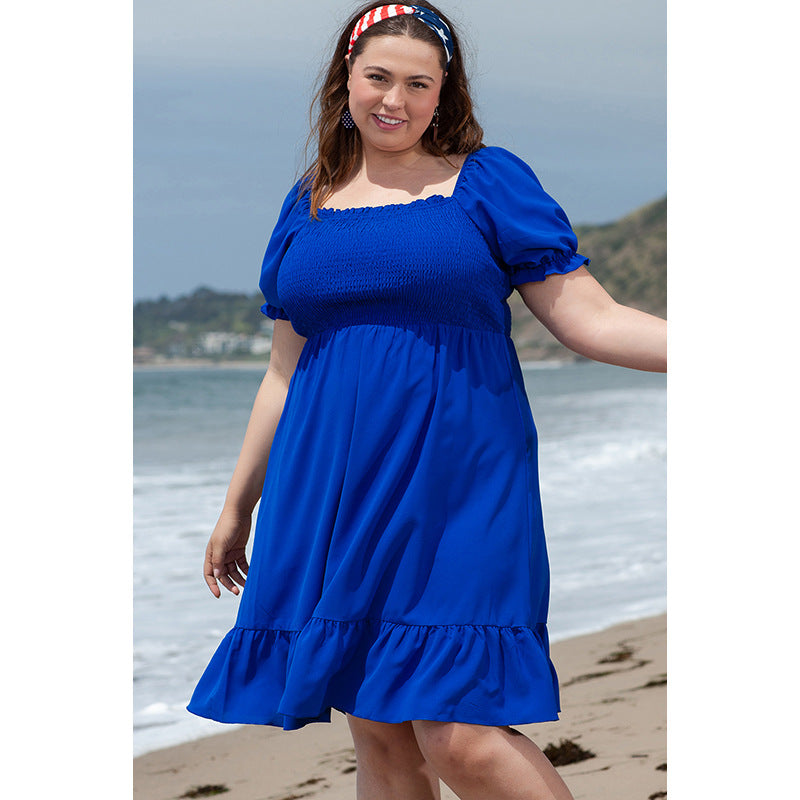 Loose Plus Size Short Sleeve Dress Fashion Cute Ruffled Women